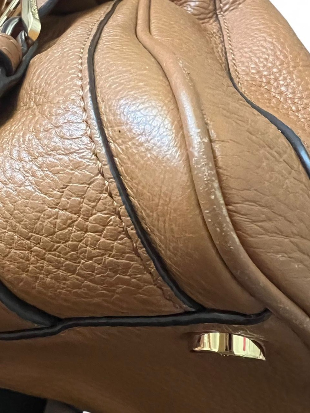 Michael Kors Julia Brown Pebbled Leather Satchel Crossbody Bowler Bag - Picture 10 of 15
